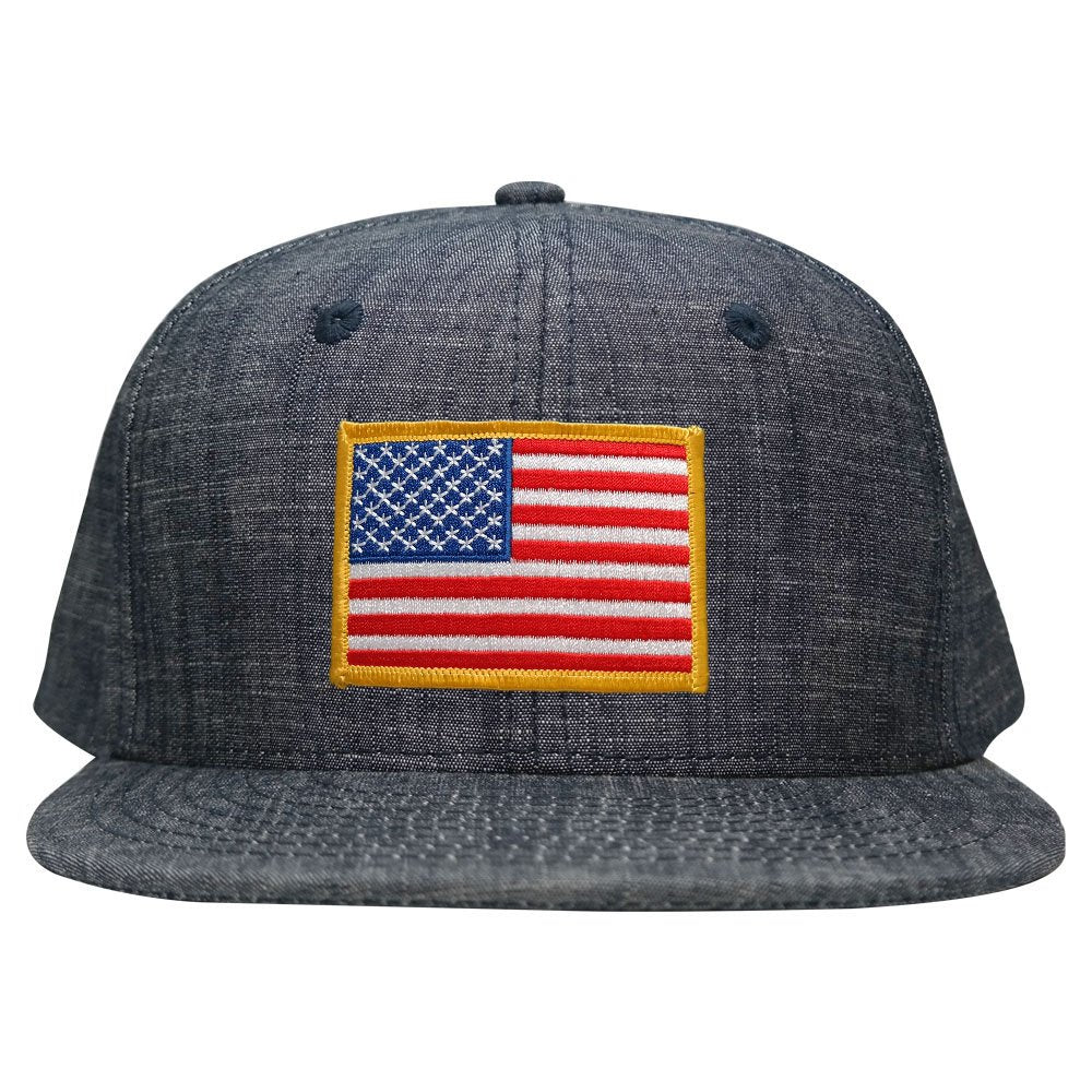 Washed Denim USA American Flag Embroidered Iron on Patch Snapback - BL