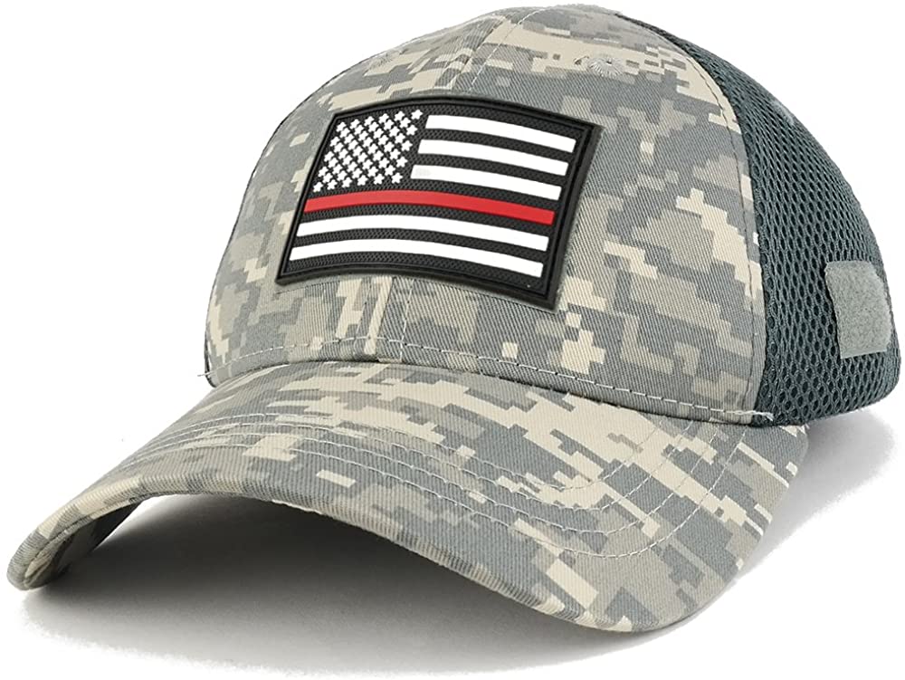 Thin Red Line American Flag 3D Rubber Tactical Patch Low Crown Adjustable Mesh Cap ACU