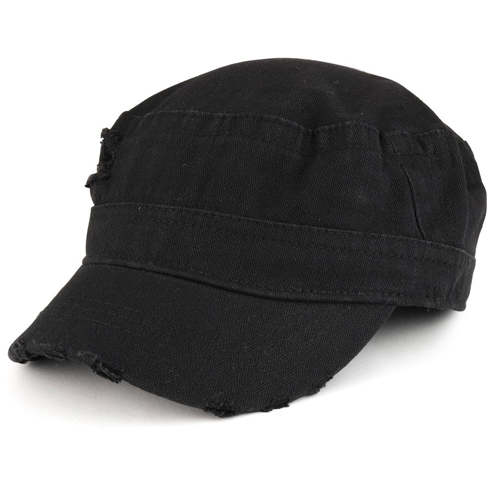 Frayed Herringbone Textured Elastic Band Army Style Cap