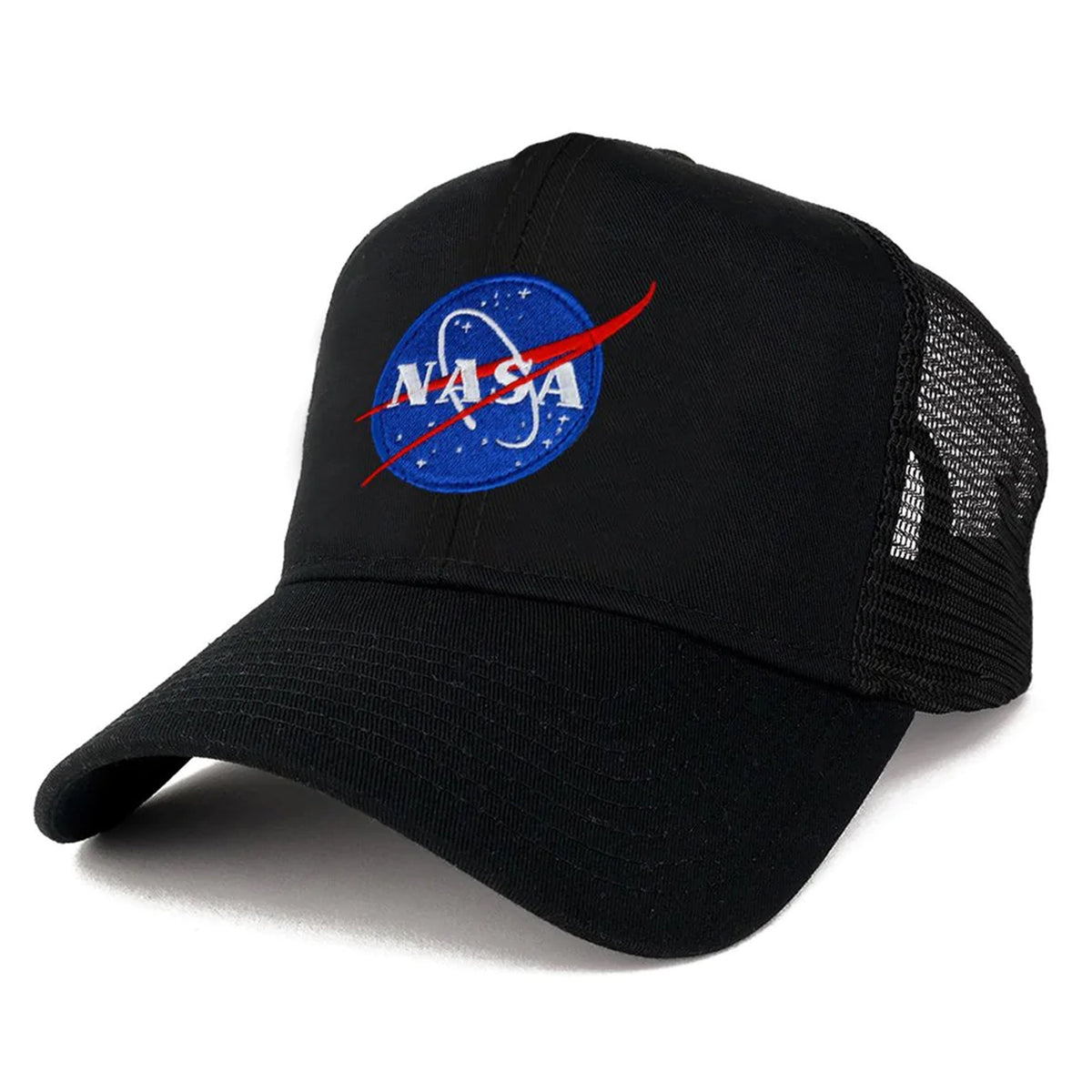 XXL NASA Oversize Back Cap Baseball Mesh Armycrew Black - Insignia Small Logo Trucker Patch