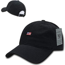 Small American Flag Embroidered Vintage Washed Dad Hat Buckle Strap Cap - Black