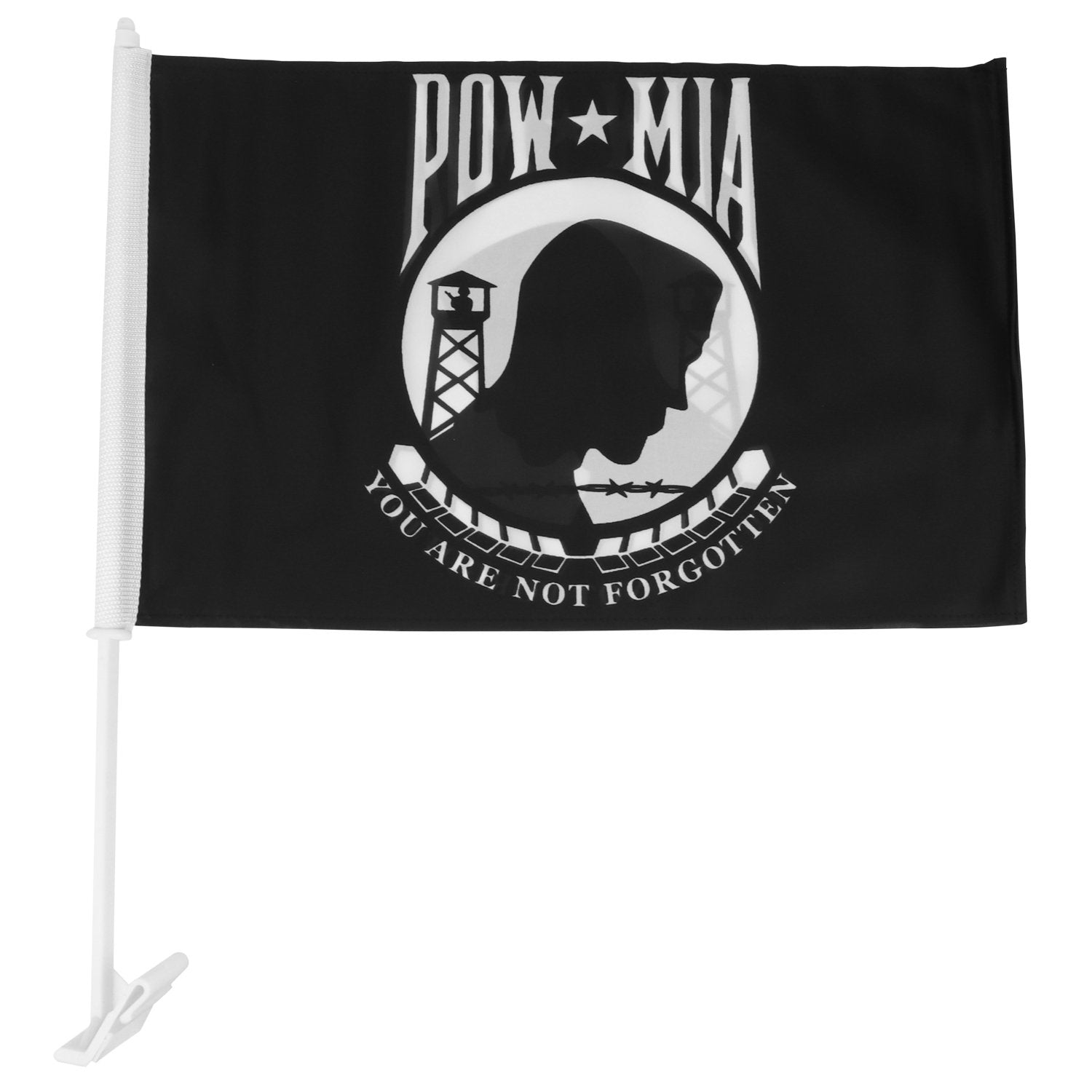 Armycrew Pow Mia You Are Not Forgotten Logo Car Flag with Plastic Hole