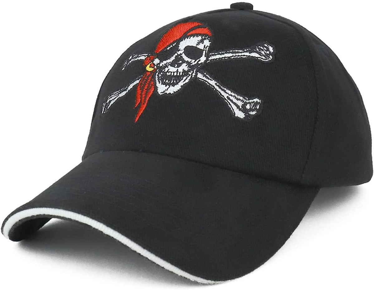 Armycrew Pirate Skull Embroidered Sandwich Bill 5 Panel Cotton Cap