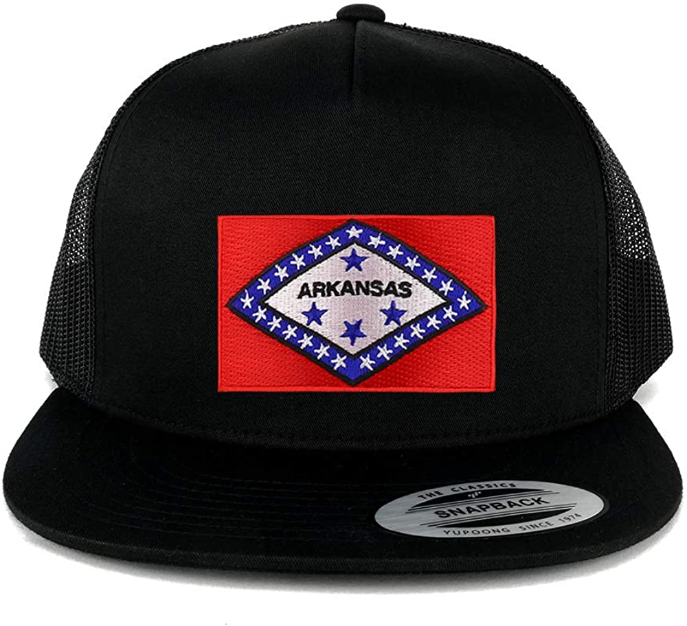 Armycrew New Arkansas State Flag Patch 5 Panel Flatbill Snapback Mesh Cap - Black