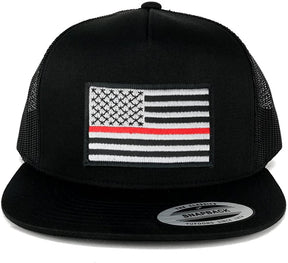 Flexfit 5 Panel American Flag Patched Snapback Mesh Cap - Black