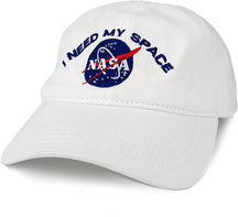 NASA I Need My Space Embroidered Washed Cotton Cap (One Size, White)