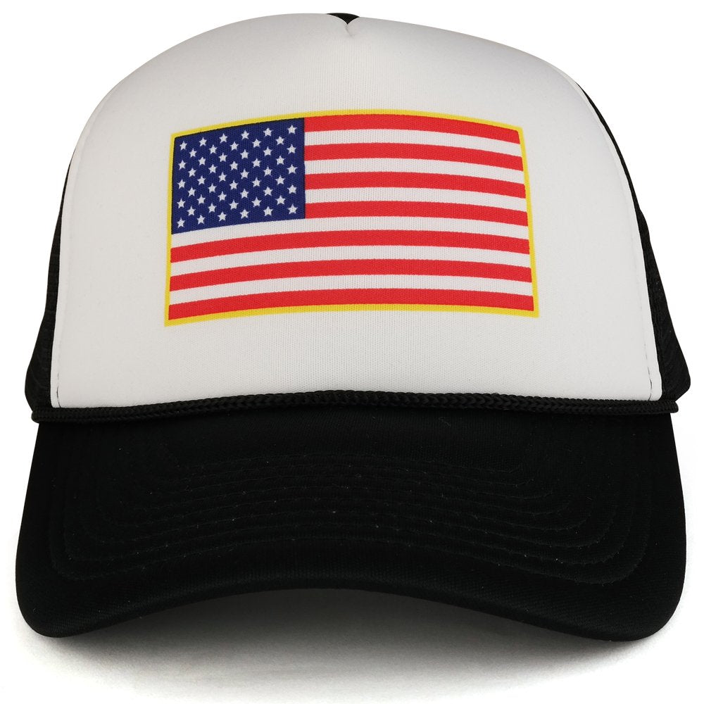 Armycrew American Flag Printed Foam Mesh Back Two Tone Trucker Cap