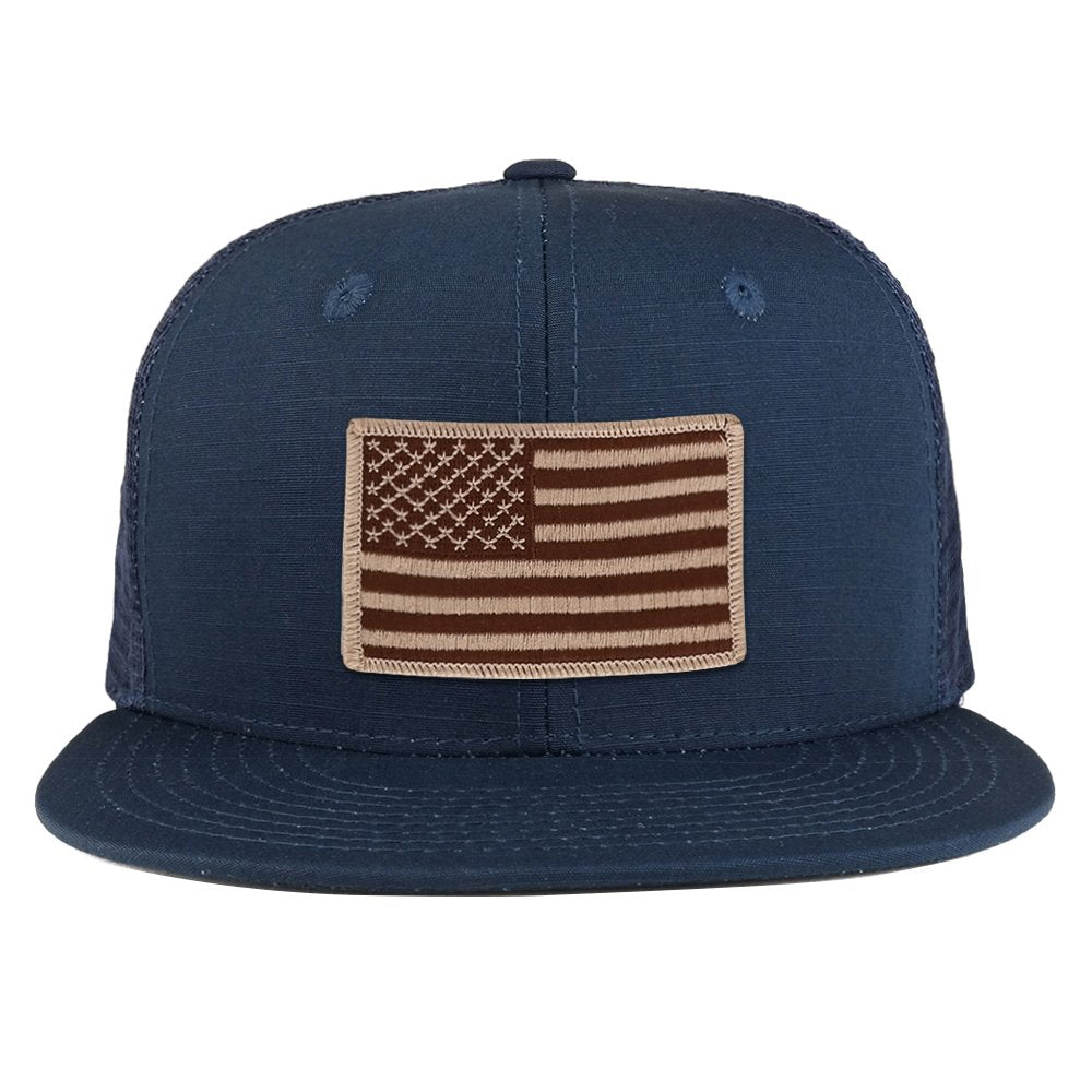 Desert American Flag Iron on Patch Flat Bill Ripstop Trucker Mesh Cap