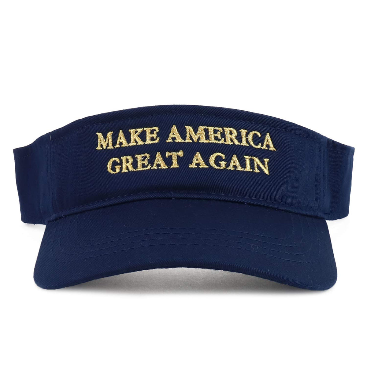 Donald Trump Visor, Make America Great Again - Quality Embroidered 100% Cotton (One Size, Navy w/Metallic Gold)