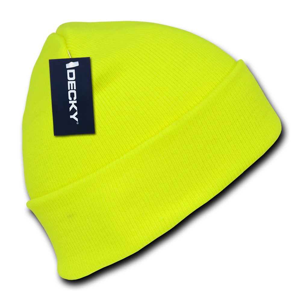 DECKY High Visibility Neon Colored Cuffed Long Beanie Winter Hat