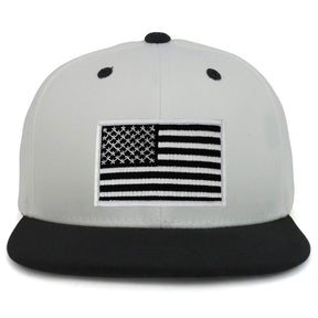 Armycrew Youth Kid's Black White American Flag Patch Flat Bill Snapback 2-Tone Baseball Cap