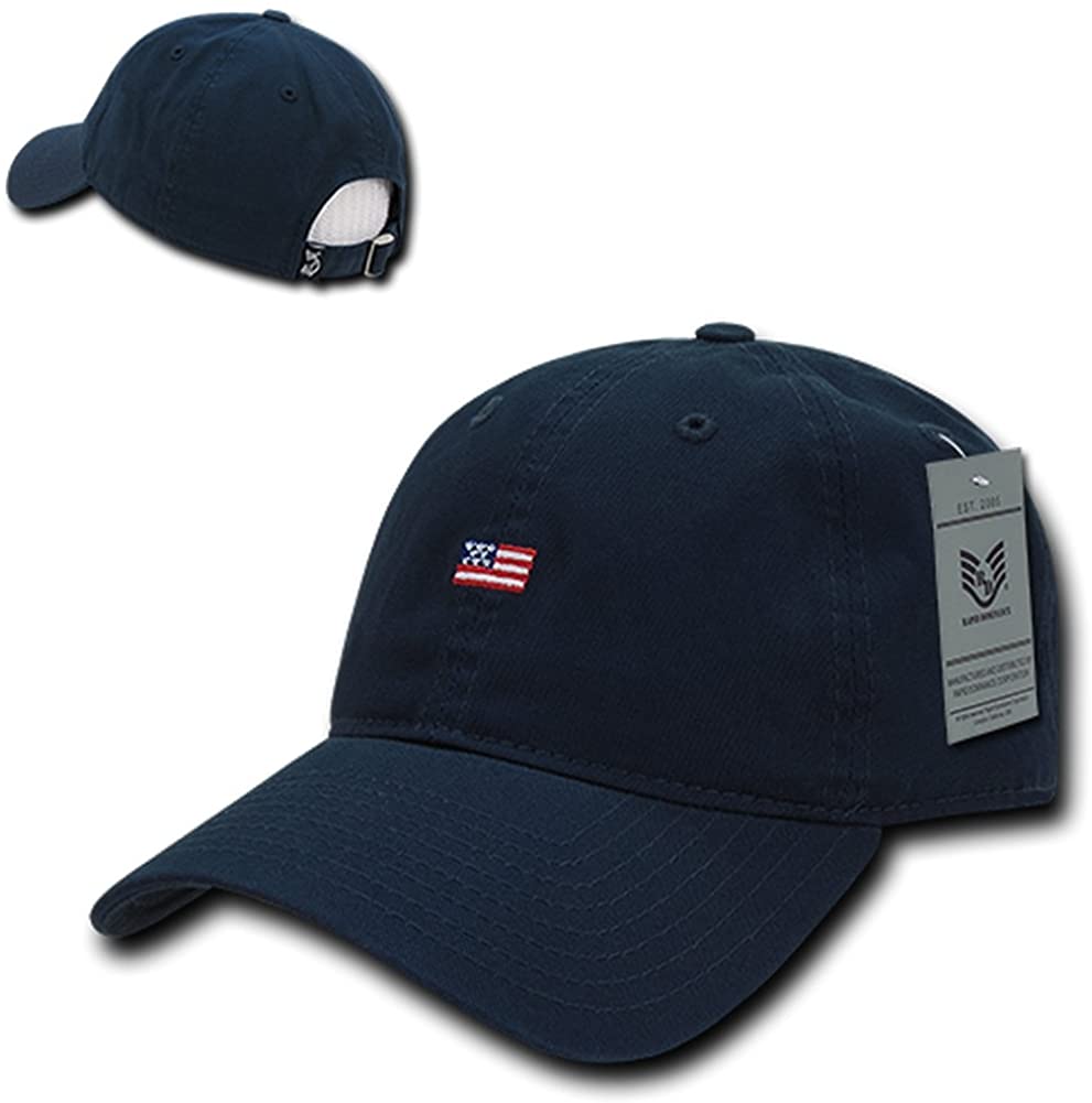 Small American Flag Embroidered Vintage Washed Dad Hat Buckle Strap Cap - Black