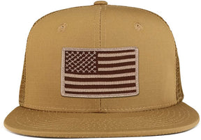 Desert American Flag Iron on Patch Flat Bill Ripstop Trucker Mesh Cap