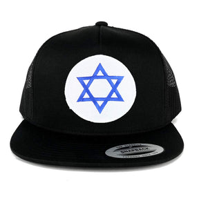 Armycrew Flexfit Star of David Patch 5 Panel Flatbill Mesh Snapback Cap - Black