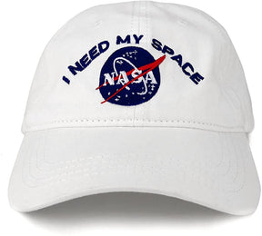 NASA I Need My Space Embroidered Washed Cotton Cap (One Size, White)