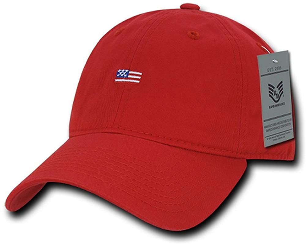 Small American Flag Embroidered Vintage Washed Dad Hat Buckle Strap Cap - Black