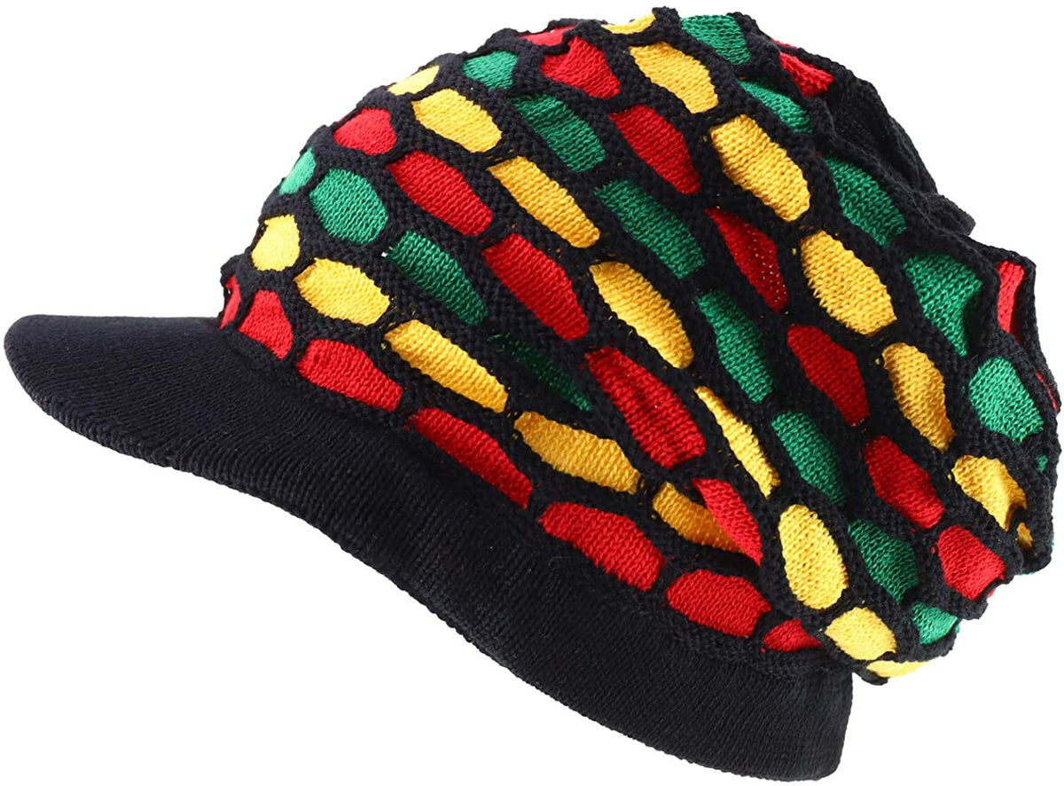 Armycrew Rasta RGY Ribbed Deep Crown Dreadlock Cotton Beanie Visored Hat