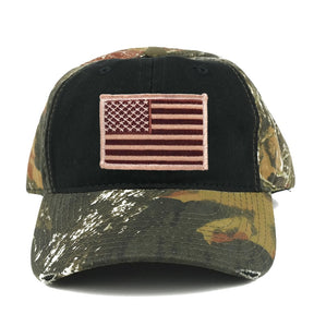 US American Flag Patch Mossy Oak Realtree Camo Adjustable Cap - Black