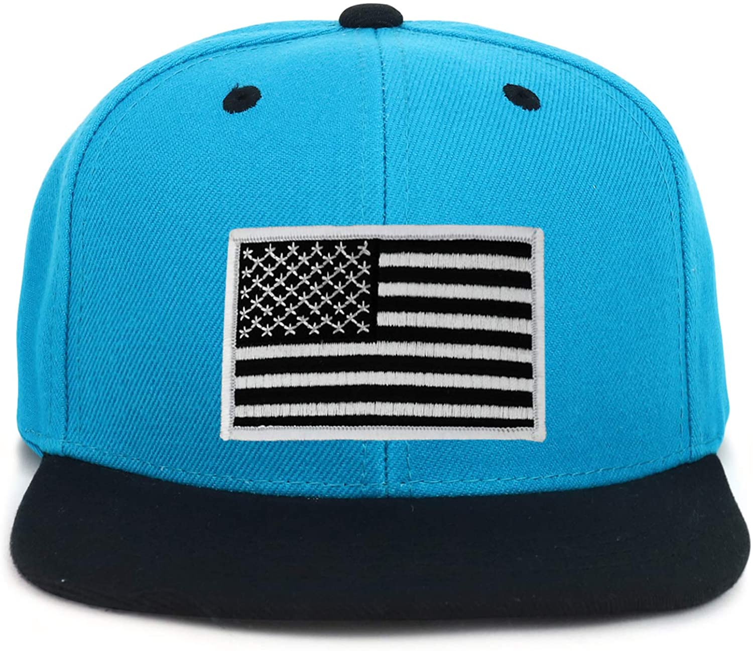 Armycrew Youth Kid's Black White American Flag Patch Flat Bill Snapback 2-Tone Baseball Cap