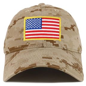 Armycrew Yellow American Flag Patch Camo Soft Crown Baseball Cap