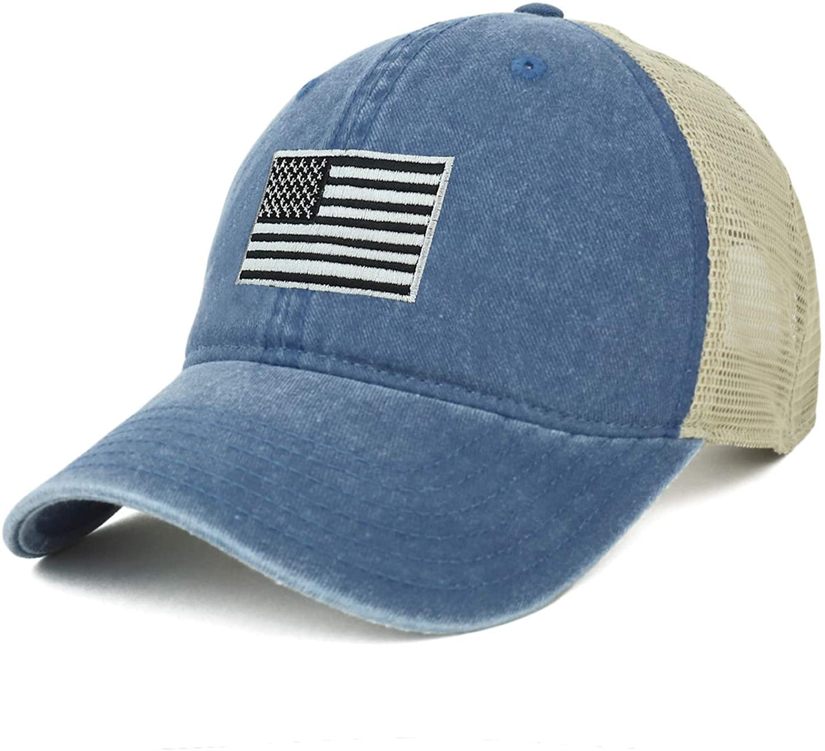 Armycrew Oversize XXL Grey American Flag Embroidered Washed Trucker Mesh Cap