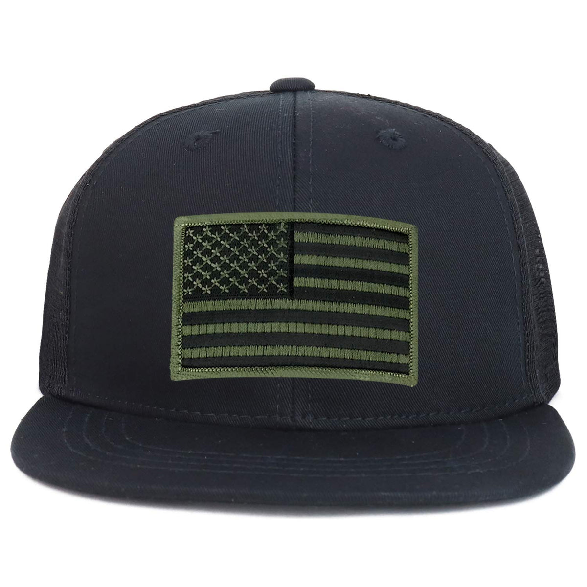 Armycrew Youth Kid's Olive American Flag Patch Flat Bill Snapback Trucker Cap