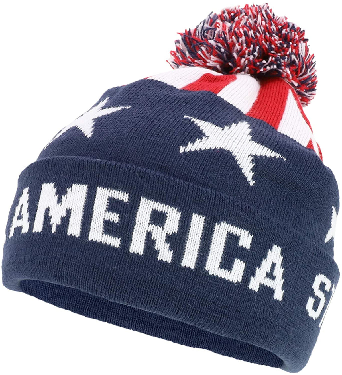 Armycrew Make America Strong Again Winter Knit Cuff Long Pom Beanie