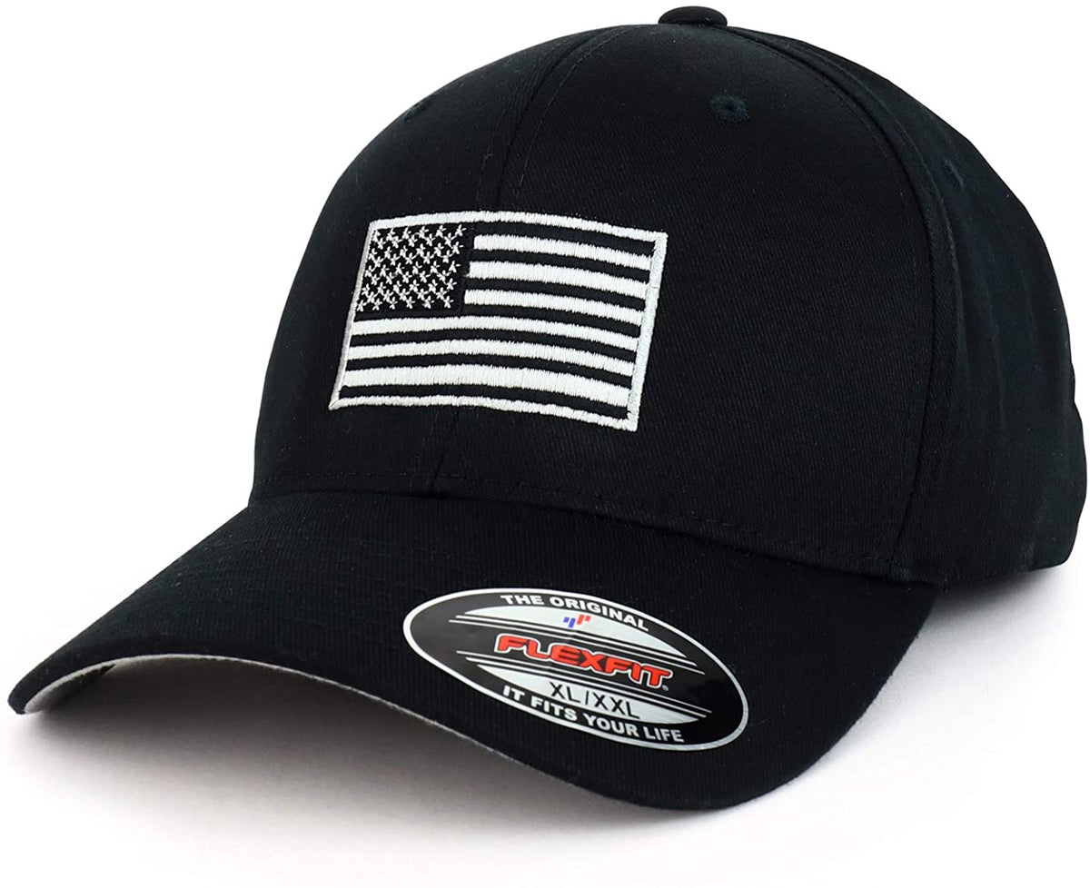 Armycrew USA American Flag Embroidered Flexfit Cap Fits Upto XXL - Black - XL-2XL