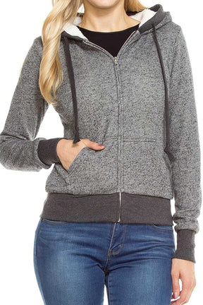 Ladies Soft Warm Sherpa Lined Full Zip Hoodie Sweater Jacket