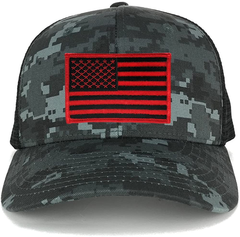 USA American Flag Iron On Patch Adjustable Camo Mesh Cap - CAMO Black