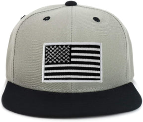 Armycrew Youth Kid's Black White American Flag Patch Flat Bill Snapback 2-Tone Baseball Cap