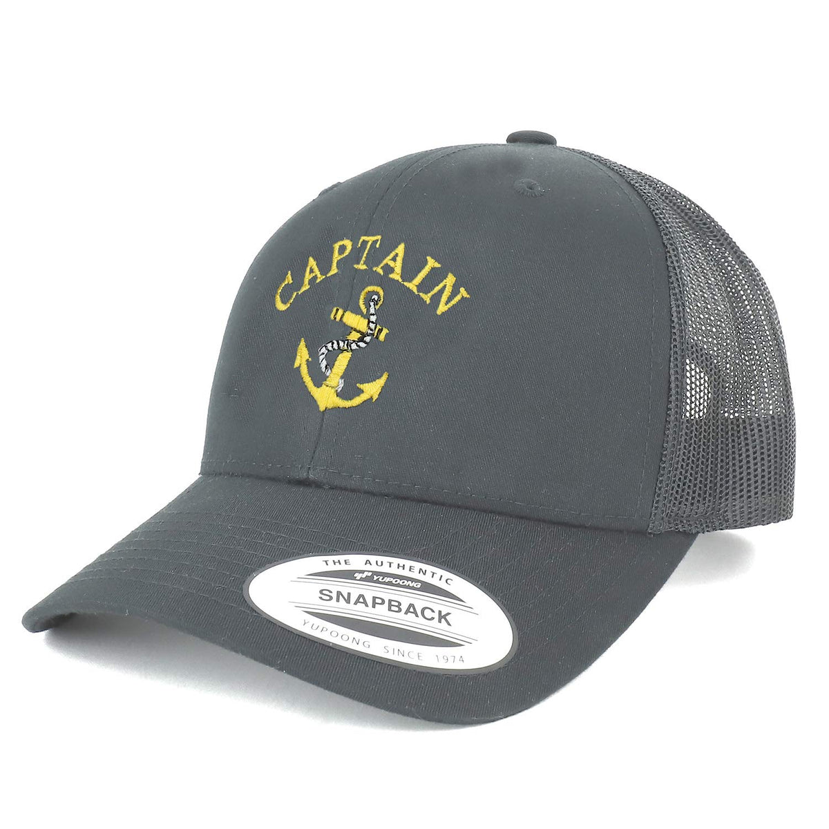 Armycrew Flexfit Oversize XXL Captain Anchor Logo Embroidered Retro Trucker Mesh Cap