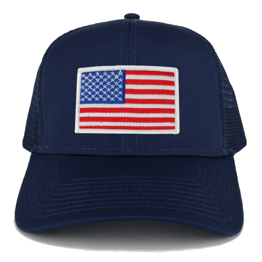 Armycrew USA American Flag Embroidered Patch Snapback Mesh Trucker Cap - Navy