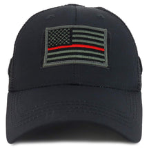 Armycrew USA Flag Thin Red Line Tactical Embroidered Patch Trucker Mesh Cap