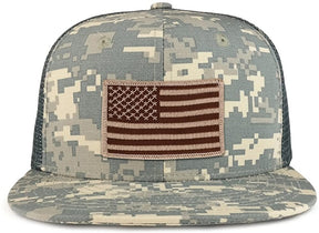 Desert American Flag Iron on Patch Flat Bill Ripstop Trucker Mesh Cap