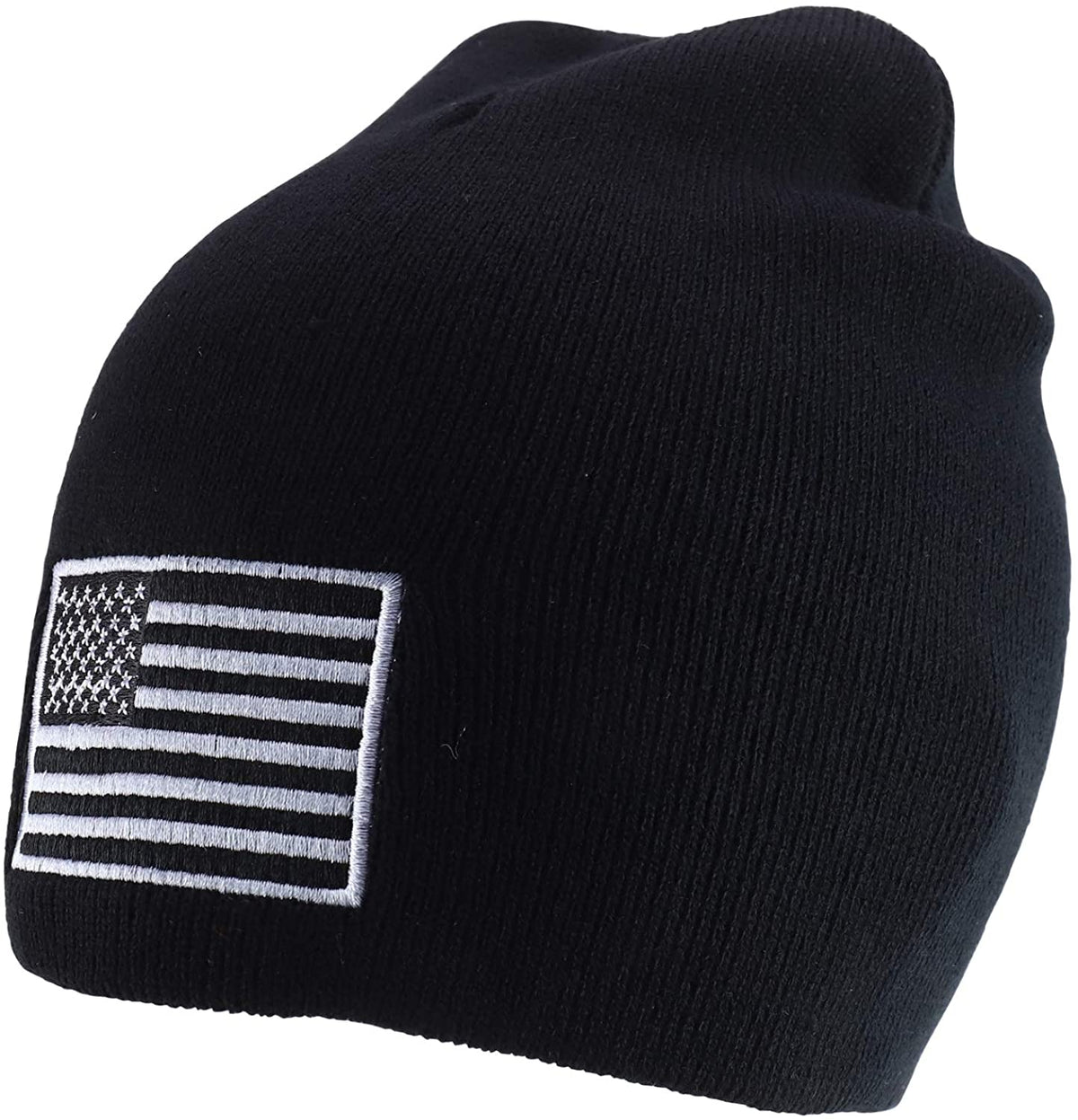 Rapid Dominance USA Subdued Grey American Flag Embroidered Short Beanie Hat