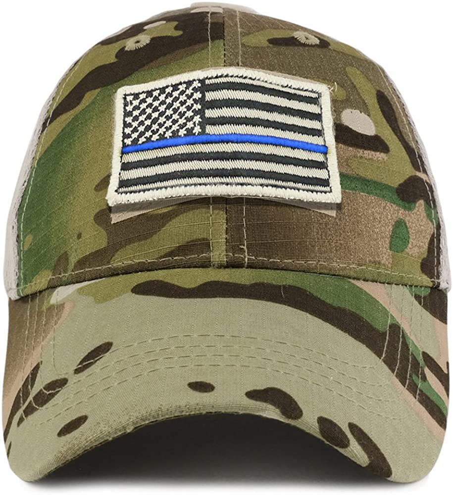 Armycrew USA Stone Thin Blue Flag Tactical Patch Cotton Adjustable Trucker Cap