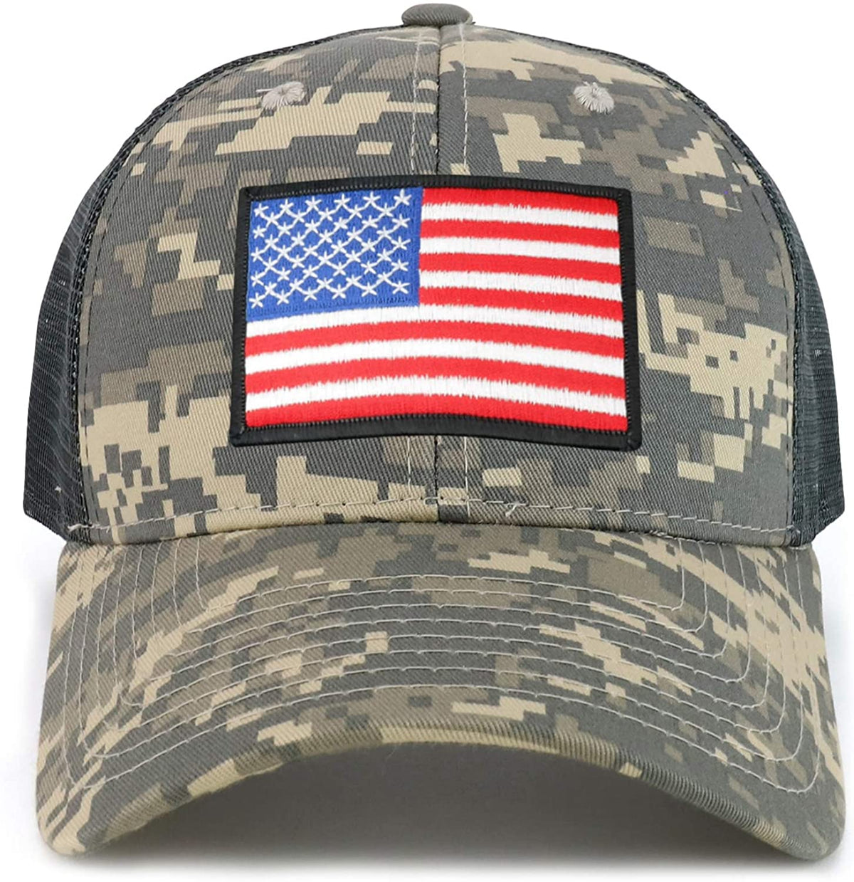 Armycrew White Black Border American Flag Patch Camo Structured Mesh Trucker Cap - ACU