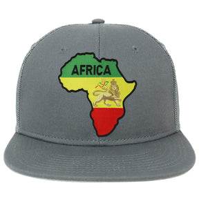 Armycrew Oversize XXL RGY Africa Map and Rasta Lion Patch Flatbill Mesh Snapback Cap - Black - 2XL