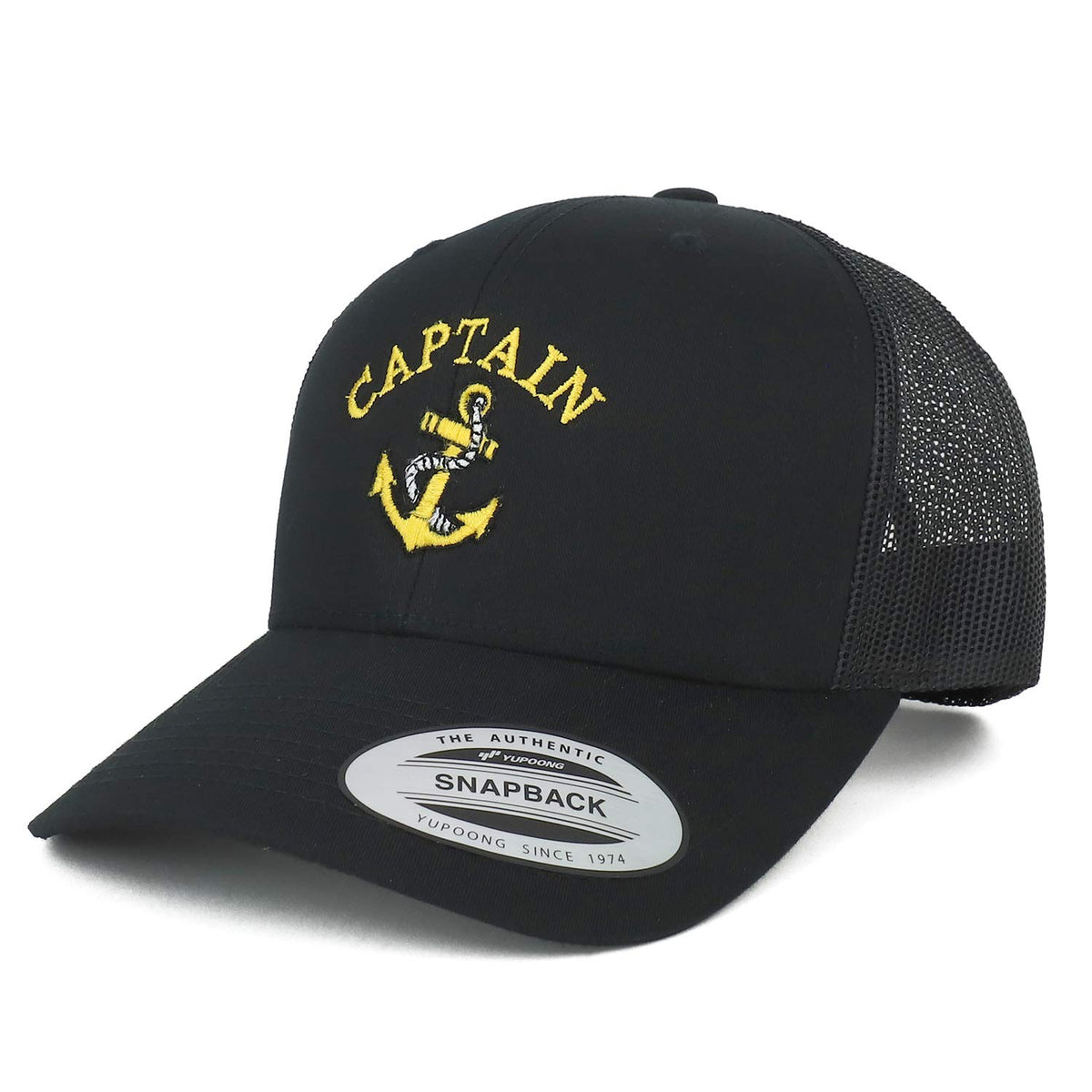 Armycrew Flexfit Oversize XXL Captain Anchor Logo Embroidered Retro Trucker Mesh Cap