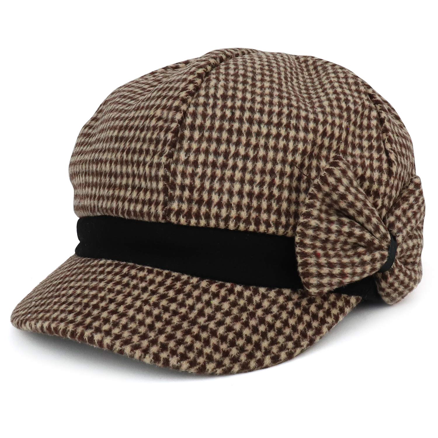 Armycrew Women's Houndstooth Pattern Newsboy Cap with Side Bow