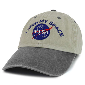 NASA I Need My Space Embroidered Two Tone Pigment Dyed Cotton Cap - Beige Black