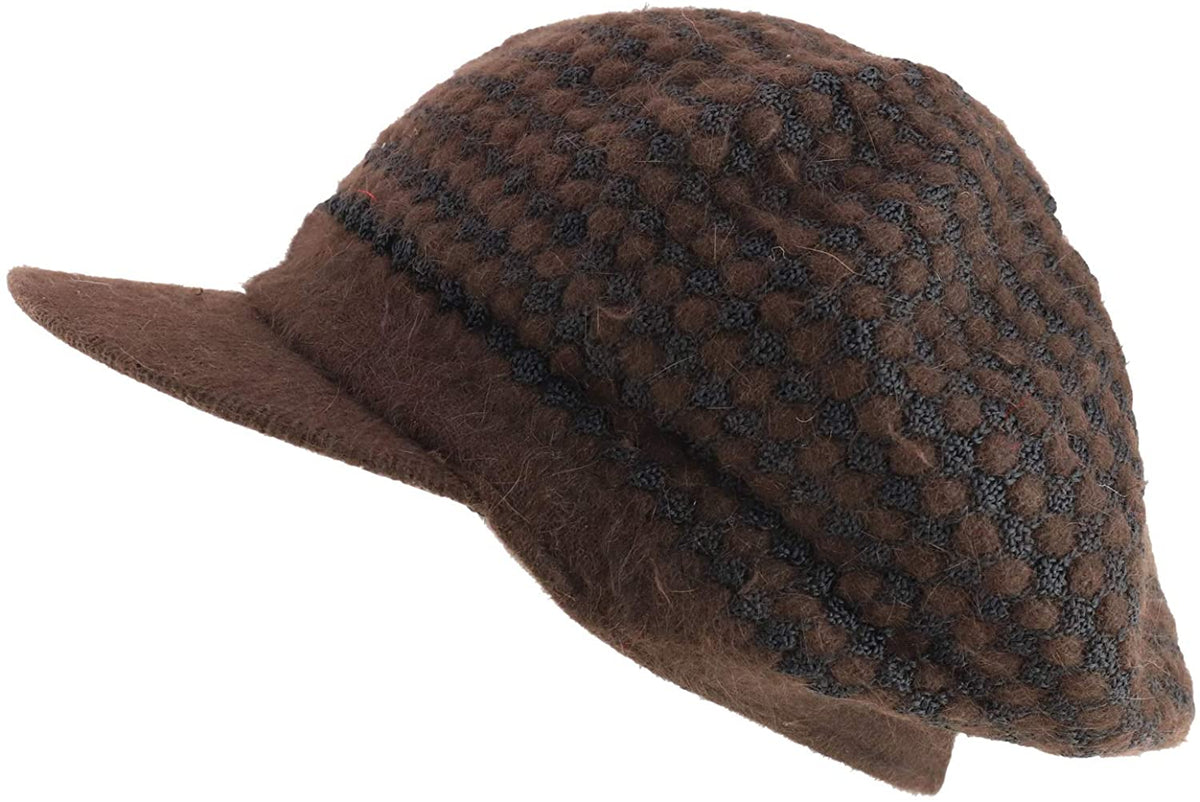 Armycrew Dotted Patterned Angora Fur Mohair Beanie Hat with Visor