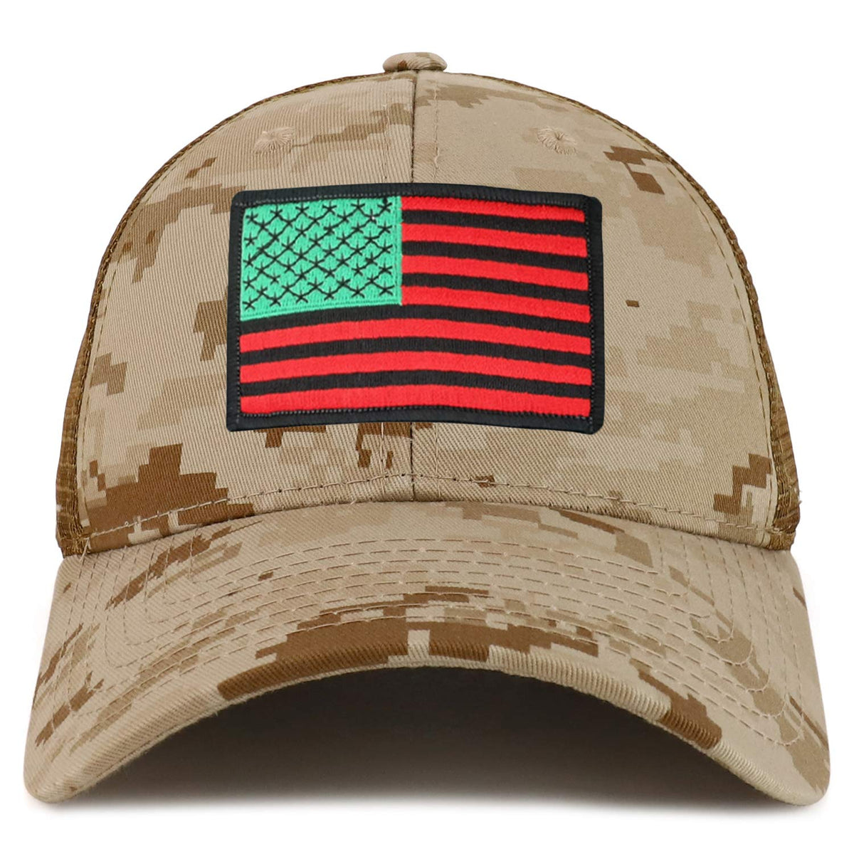 Armycrew Red Green Black American Flag Patch Camo Structured Mesh Trucker Cap