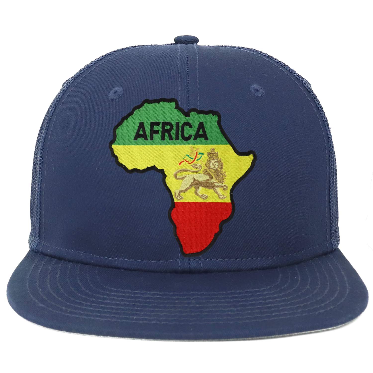 Armycrew Oversize XXL RGY Africa Map and Rasta Lion Patch Flatbill Mesh Snapback Cap - Black - 2XL