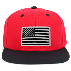 Armycrew Youth Kid's Black White American Flag Patch Flat Bill Snapback 2-Tone Baseball Cap