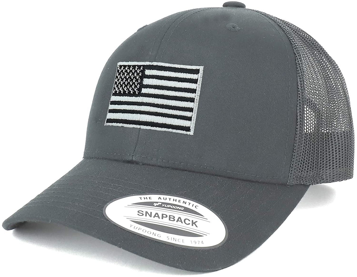 Armycrew Flexfit Oversize XXL Grey American Flag Embroidered Retro Trucker Mesh Cap