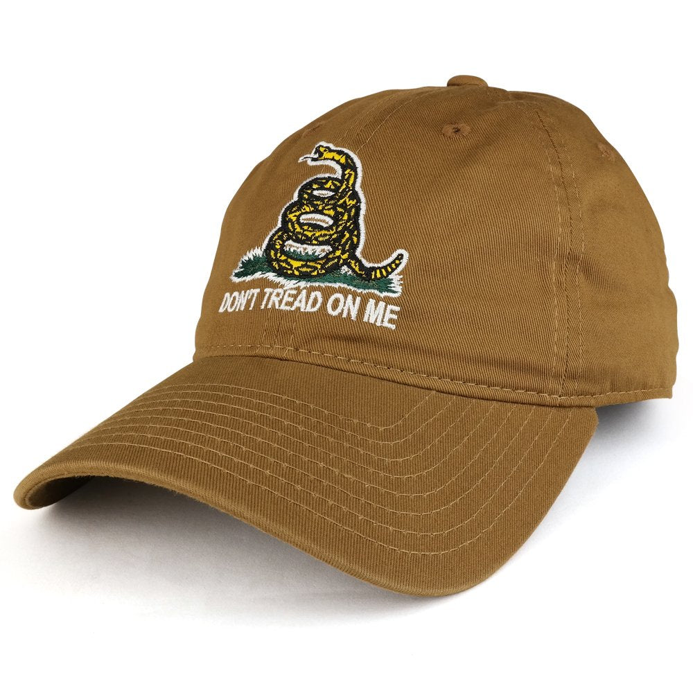 Don't Tread on Me Gadsden Flag Embroidered Soft Washed Cotton Baseball Cap - Coyote