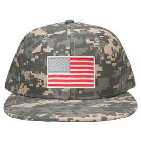 Armycrew Flat Bill Digital Camo American Flag Patch Snapback Cap - ACU - Black Grey