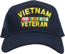 Military Vietnam Veteran Large Embroidered Iron on Patch Adjustable Mesh Trucker Cap